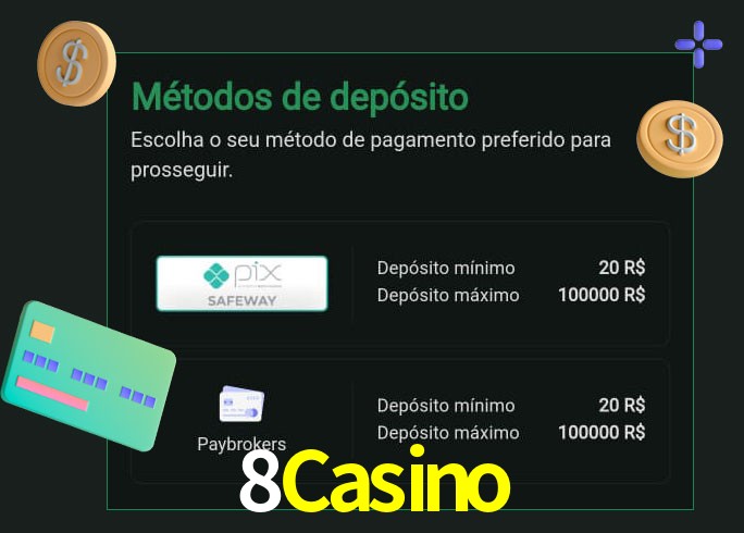 O cassino 8Casino oferece uma grande variedade de métodos de pagamento